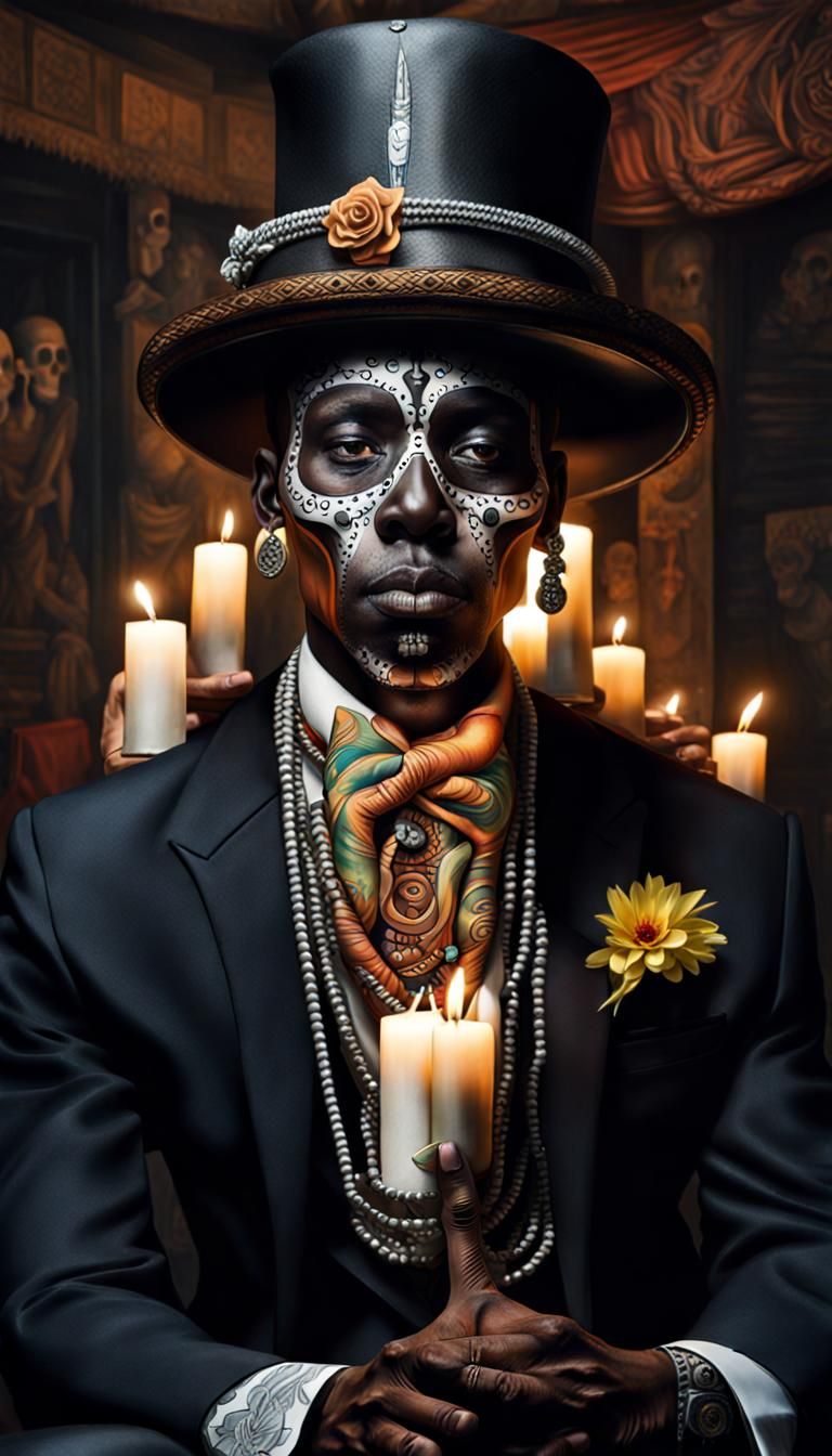 Photorealistic Nubian Voodoo Priest in Formal Attire