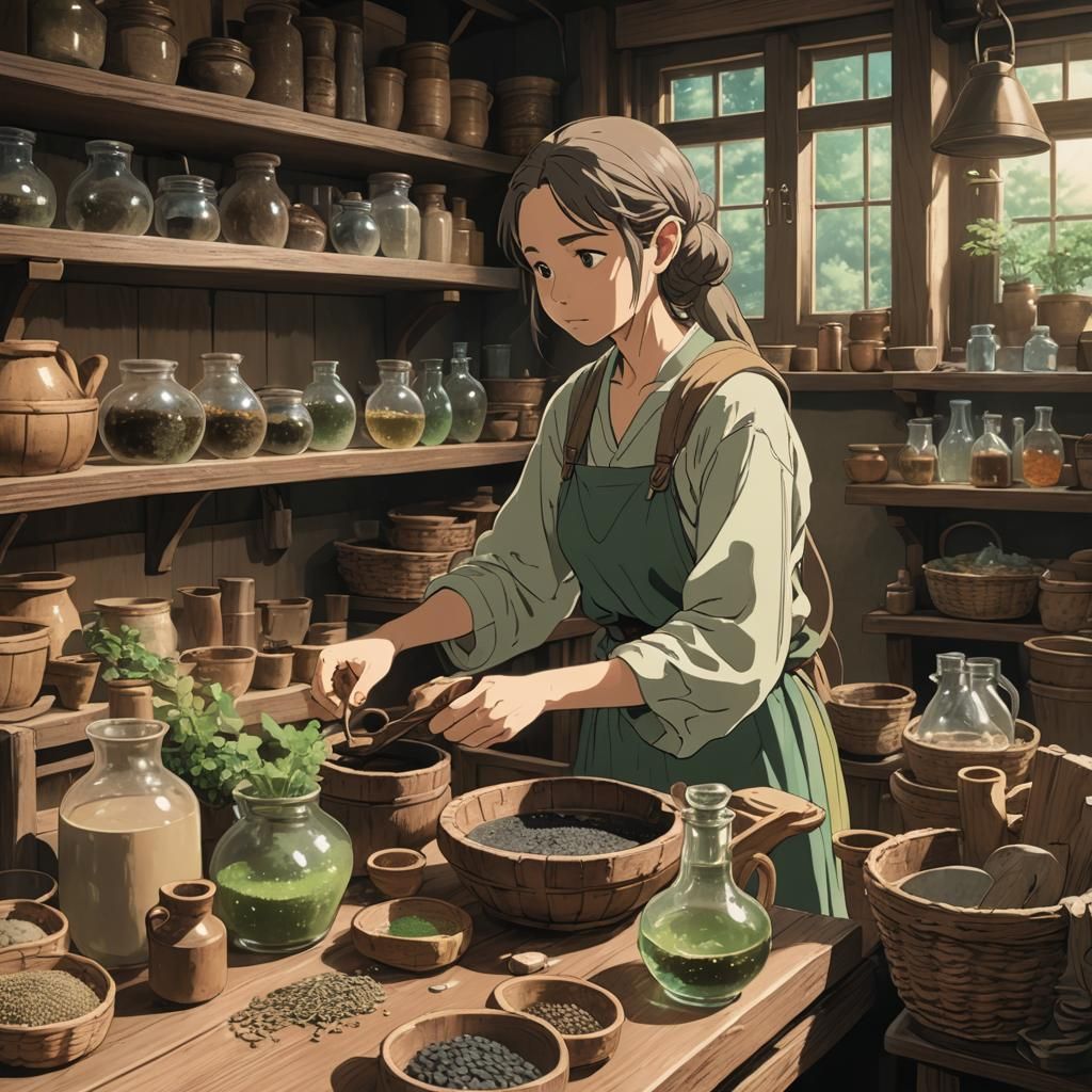 Anime Elf Decoction in Studio Ghibli Style