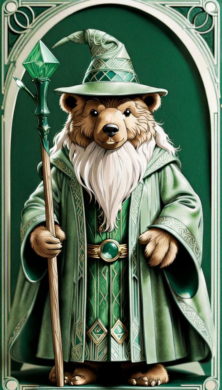 Art Deco Green Gandalf Bear Card