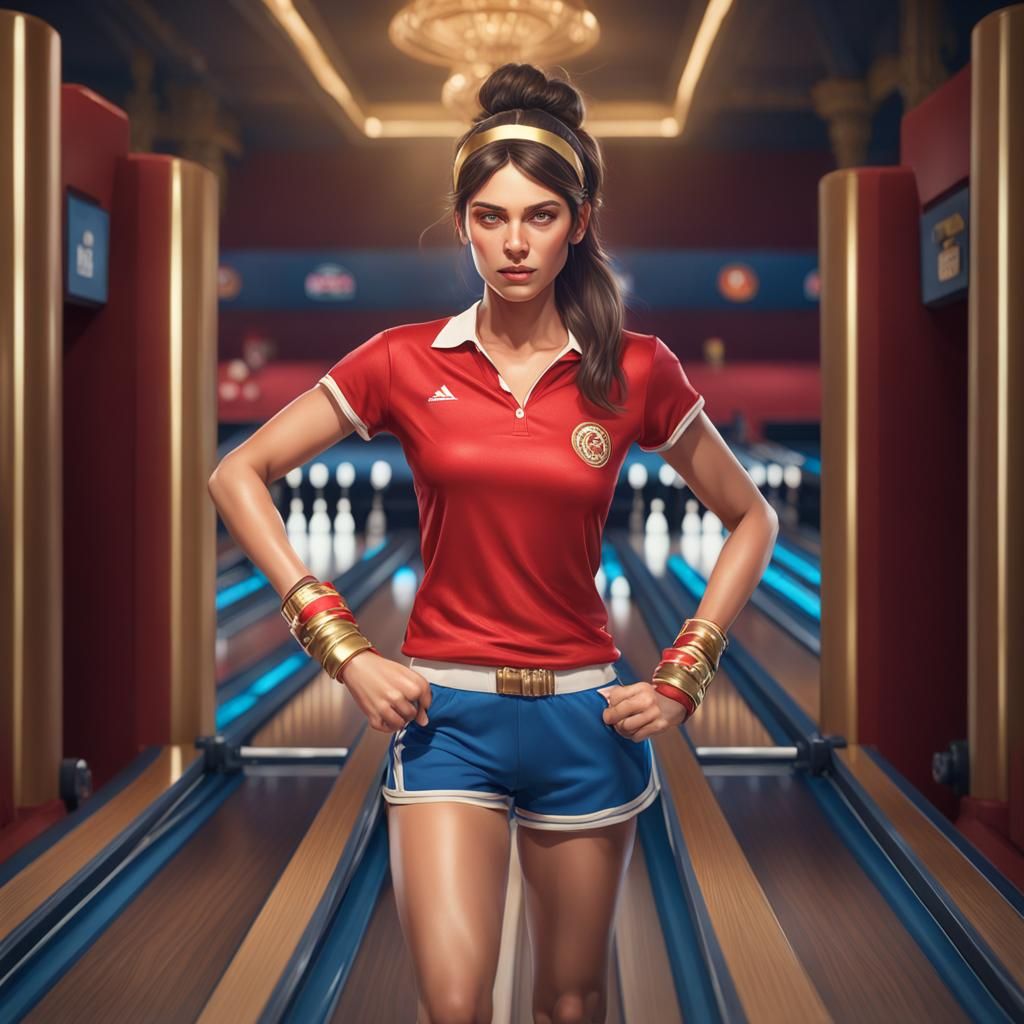 Brunette Woman Bowling: Hyperdetailed Digital Art Portrait
