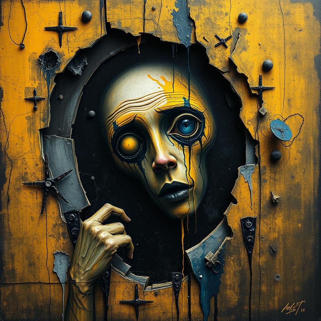 Plural Personality Escaping Cheese: Surreal Mixed Media Art