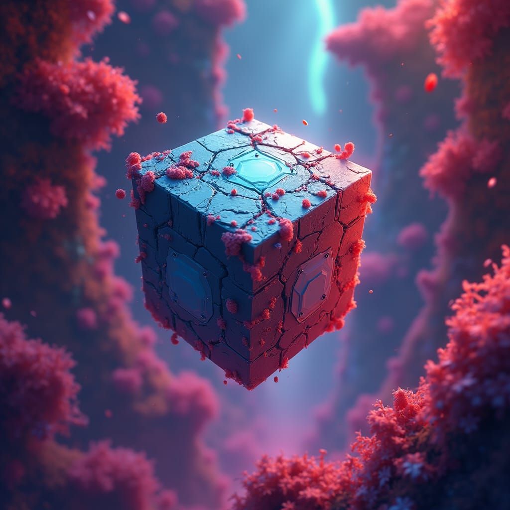 Vibrant Geometry Dash Cube in Fantasy Landscape