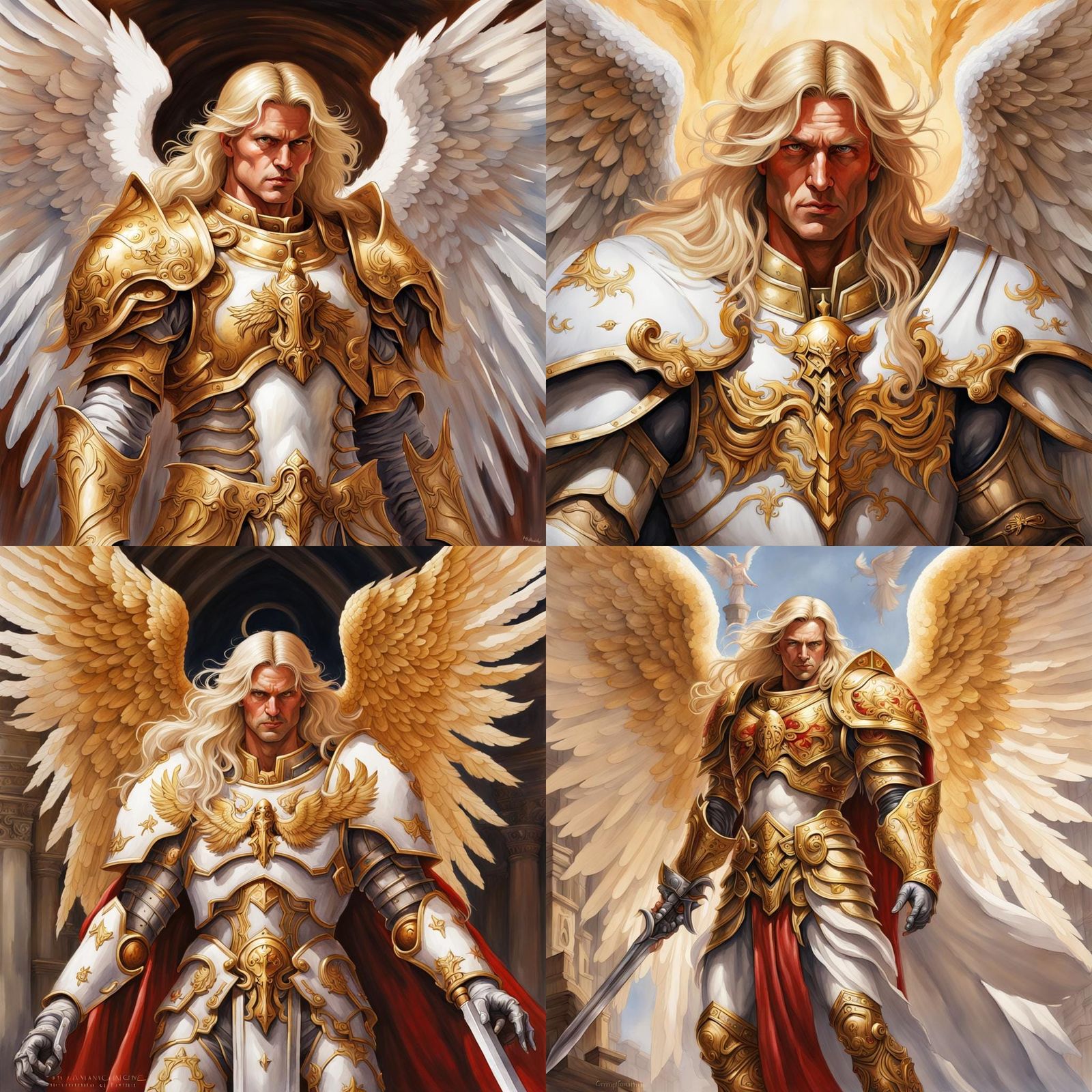 Renaissance Watercolor of Winged Saint in Gold