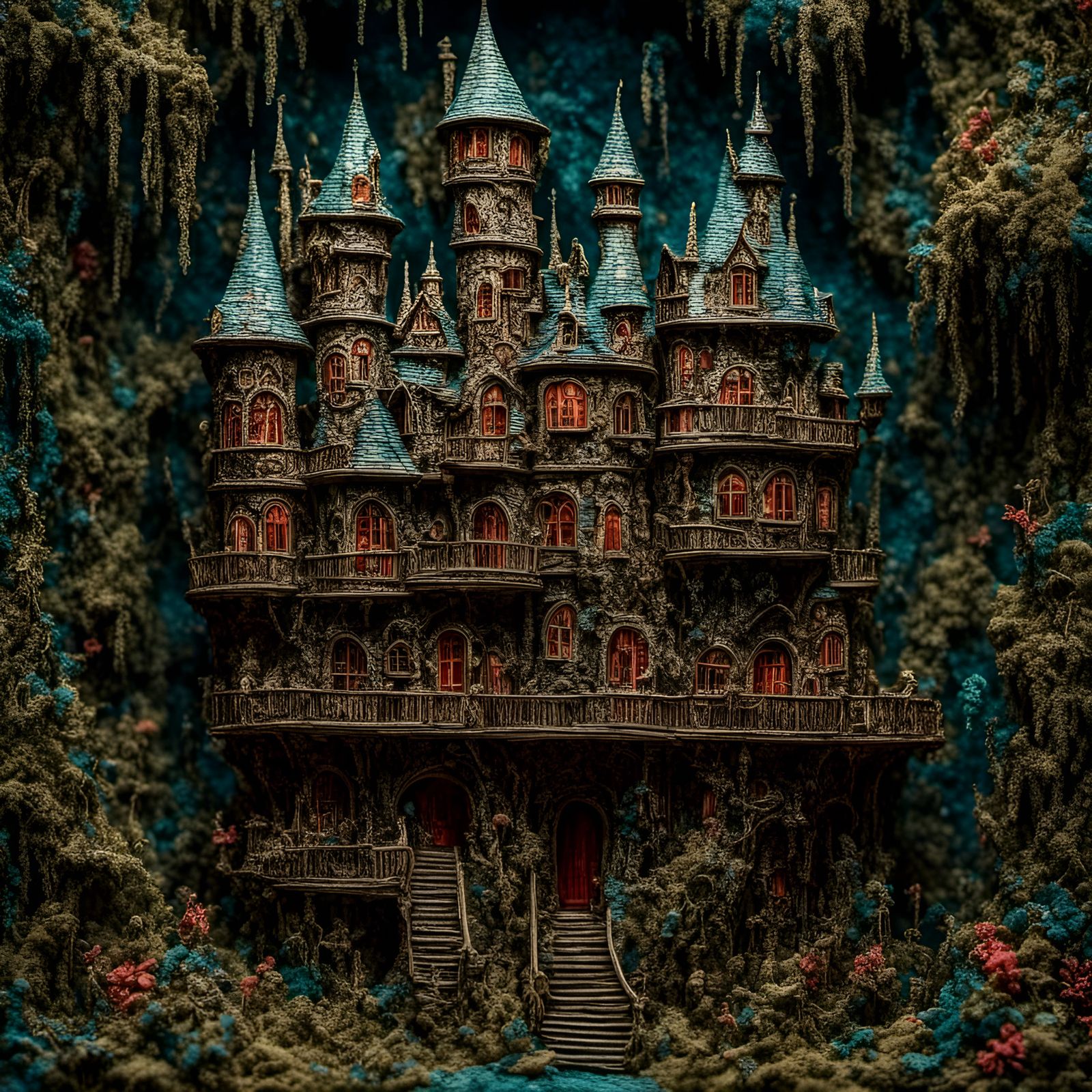 Castle in Psychedelic Diorama Style, 3D Render
