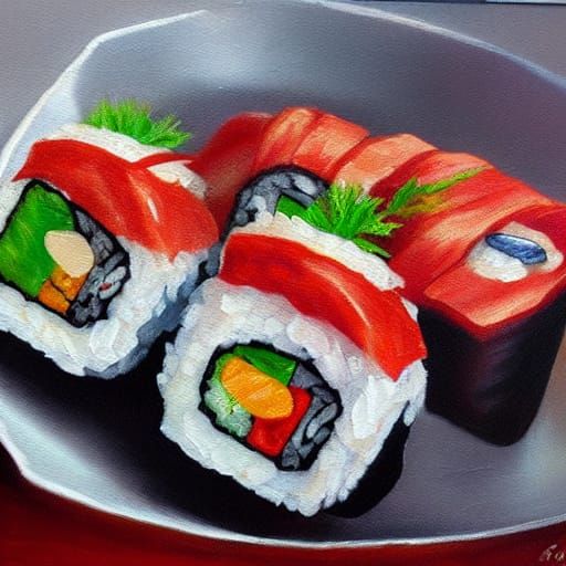 Japanese Cuisine in Oil Painting Style