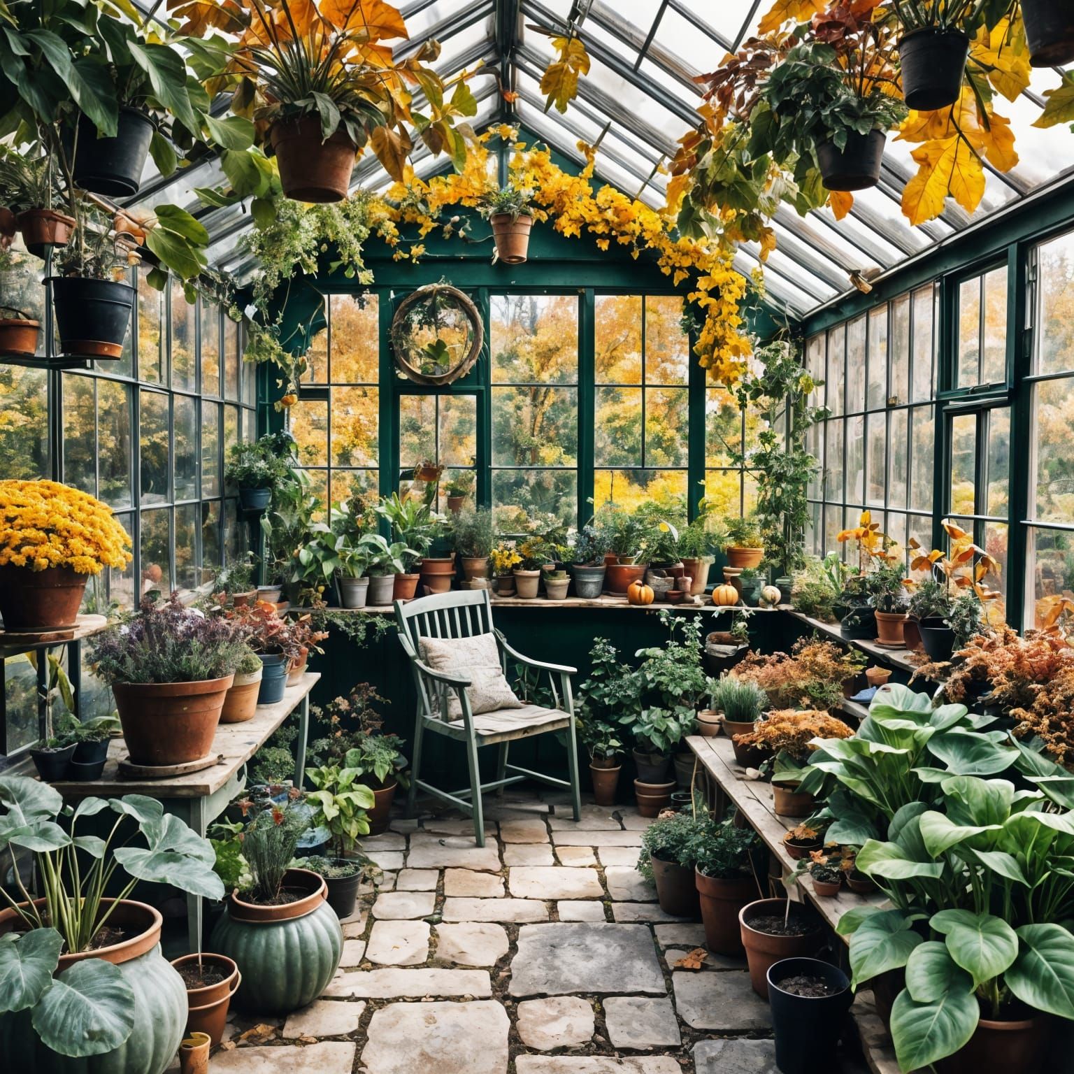 Cozy Autumn Greenhouse Full of Plants