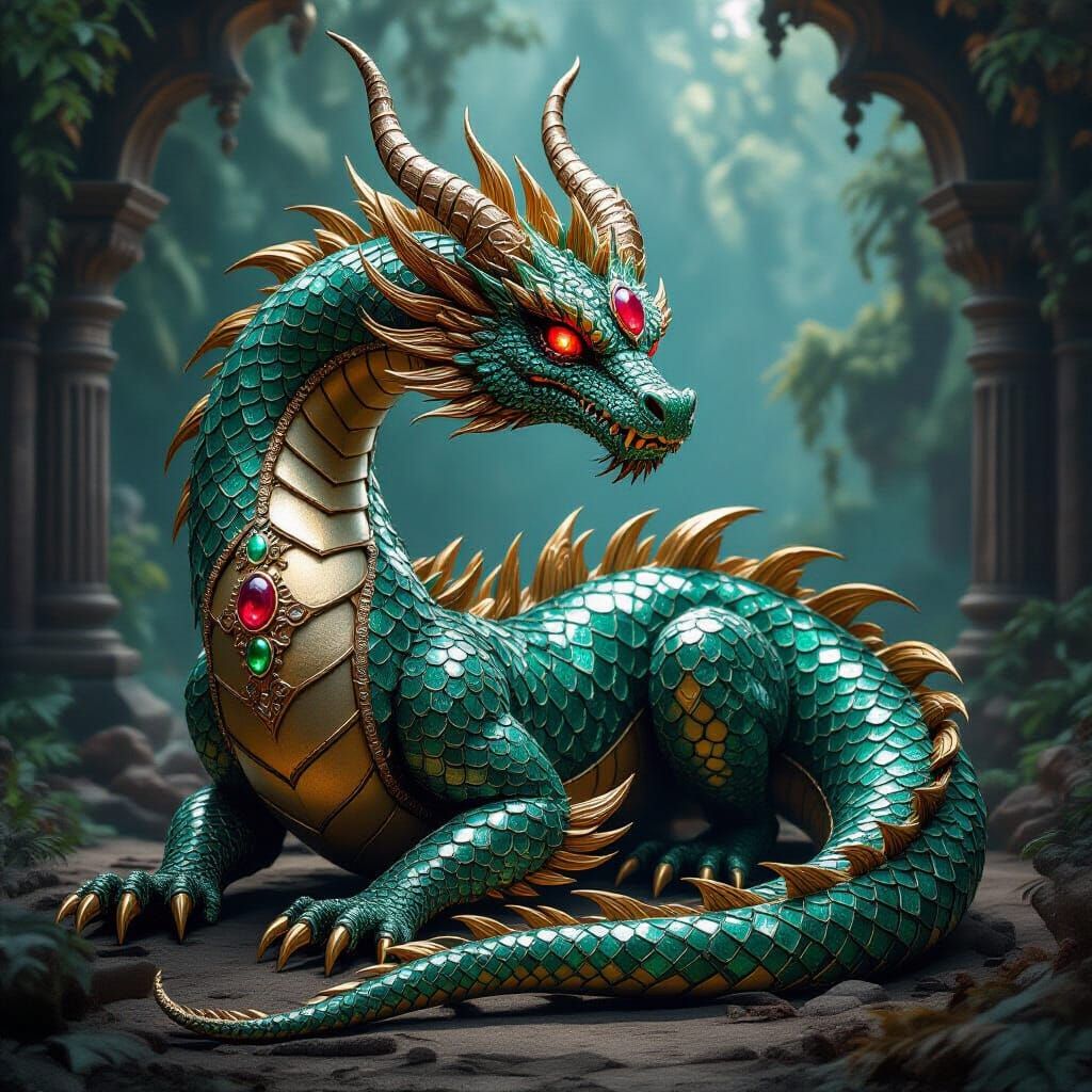Jeweled Dragon Guarding Ancient Artifacts