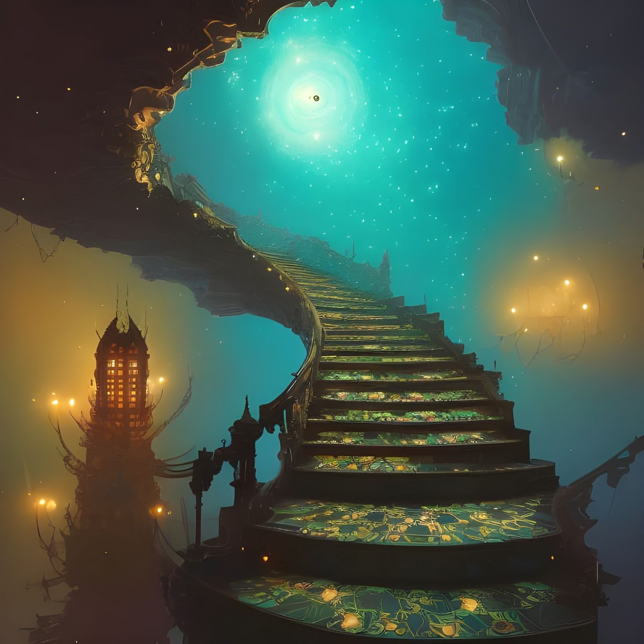 Luminous Star Staircase at Night: A Digital Masterpiece