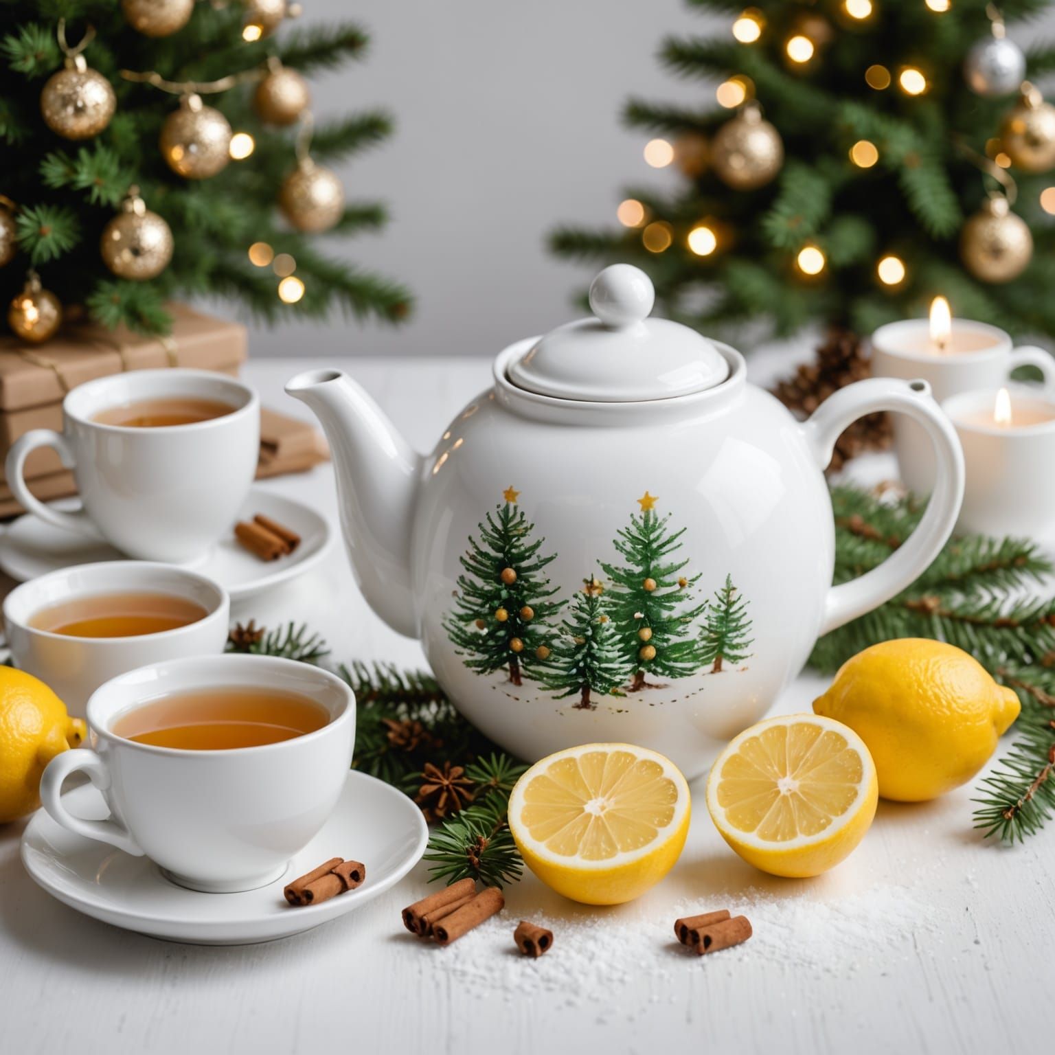 Vintage Christmas Tea Setting in Close-Up