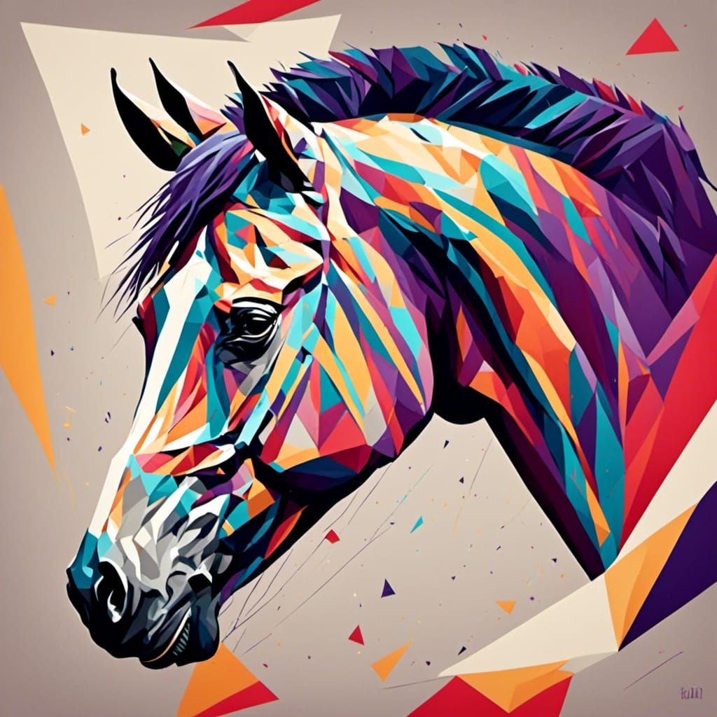 Geometric Polygon Horse Face with Bold Contrasts