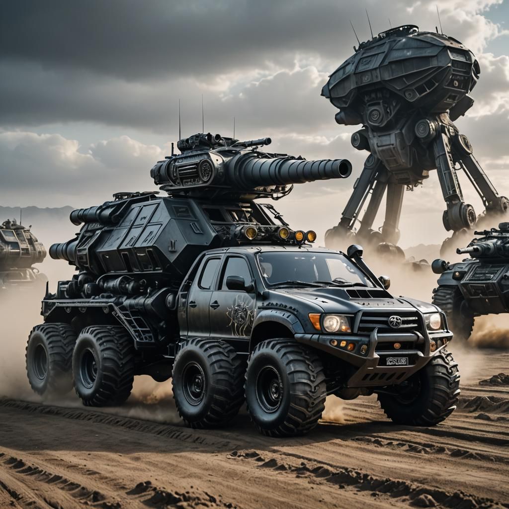 Alien Toyota Hilux with Tank Cannon in Giger Style