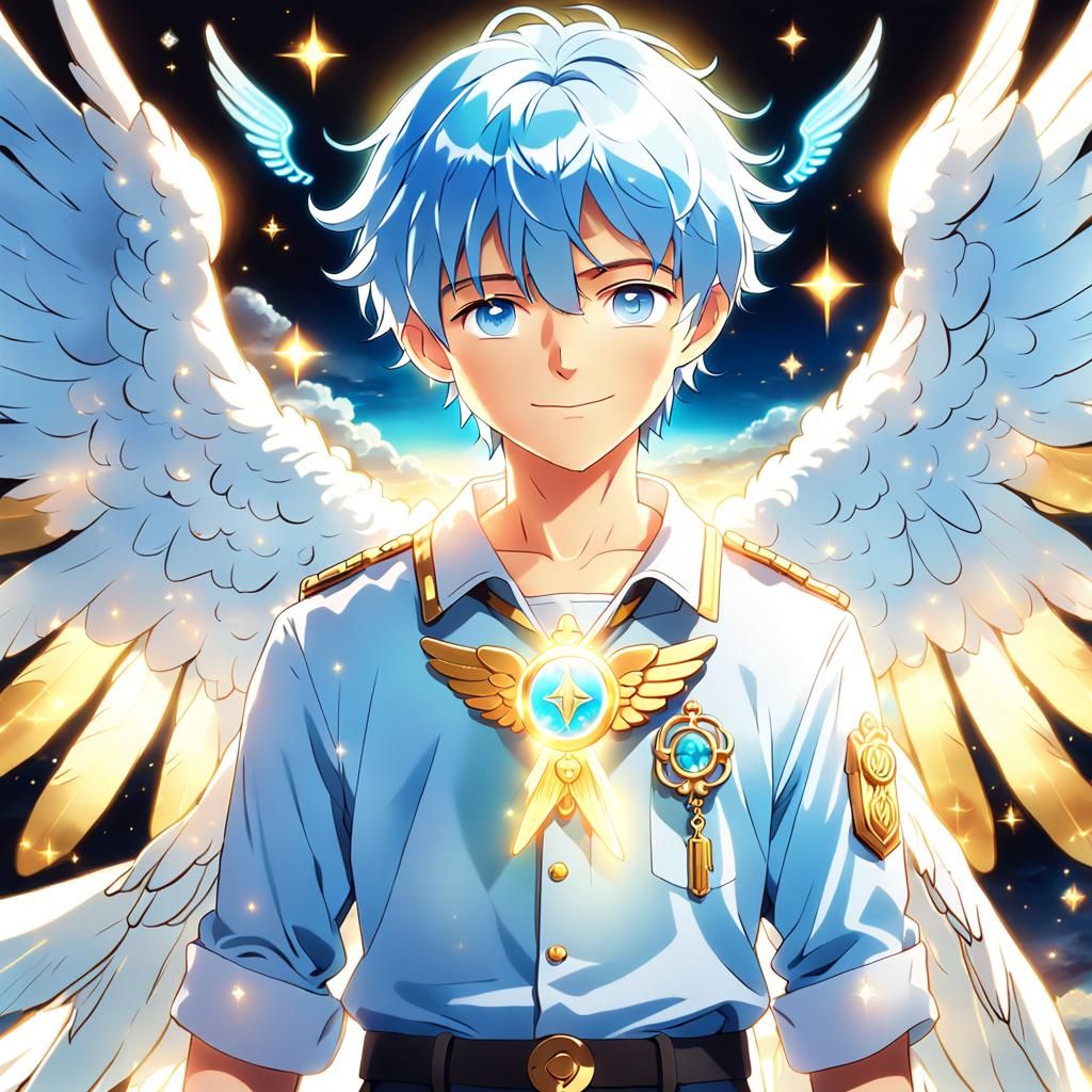 Anime Angel with Blue Eyes in Magical Realism Style