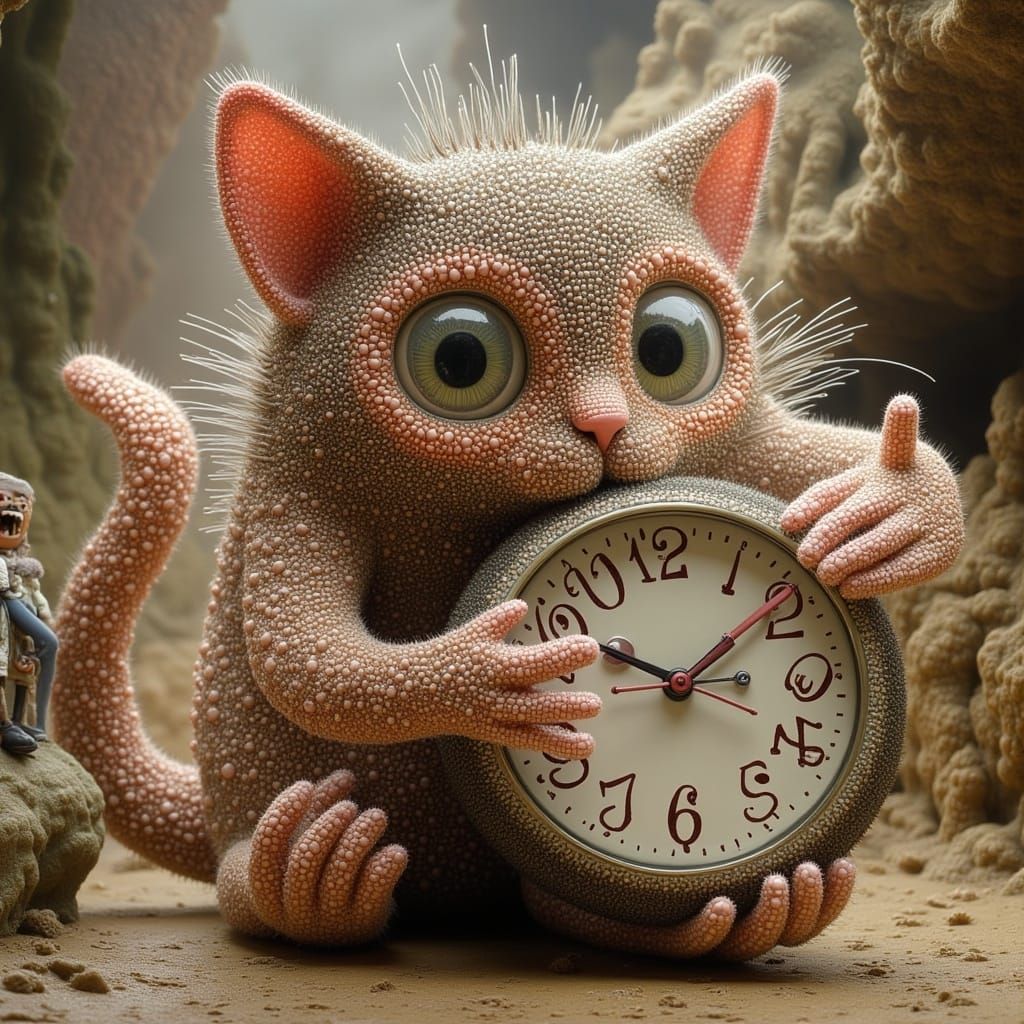 Whimsical Creature Holds a Clock