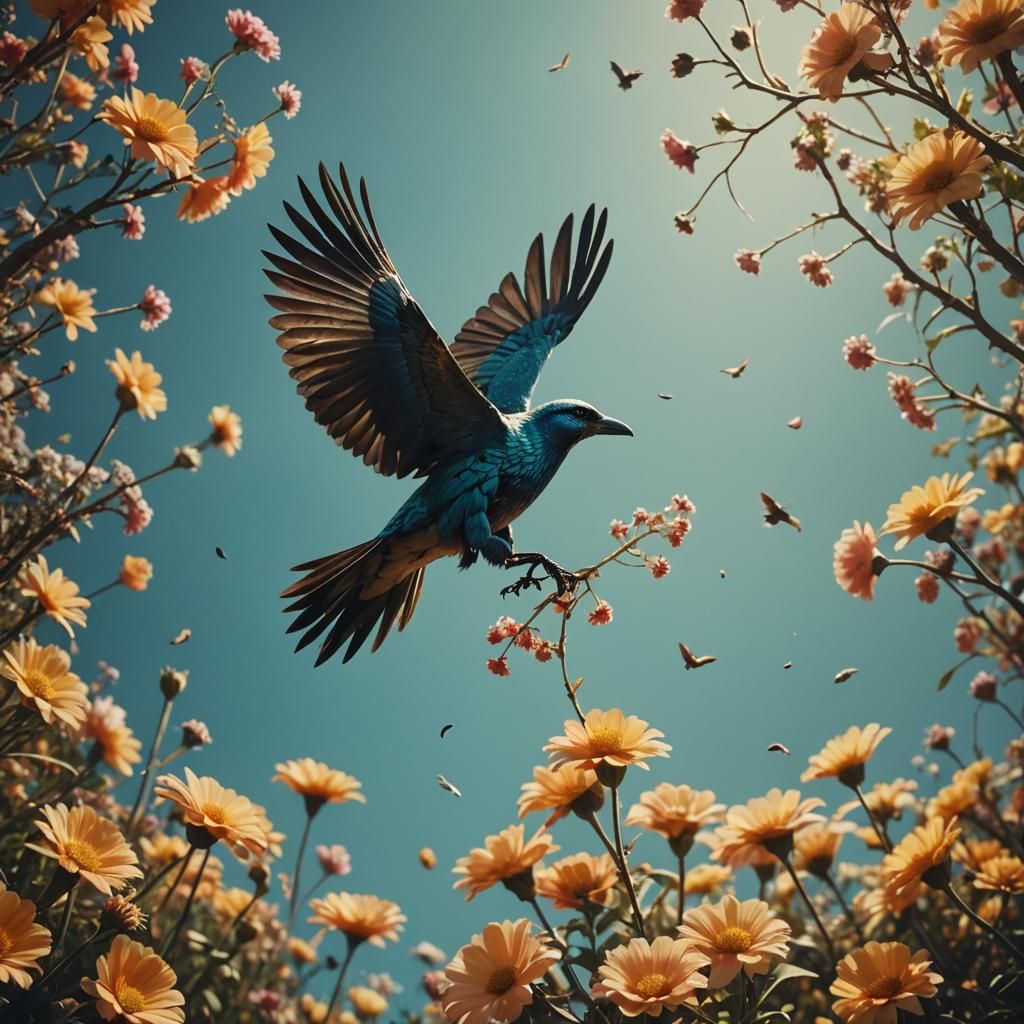Magic Bird Flies Through Floral Portal