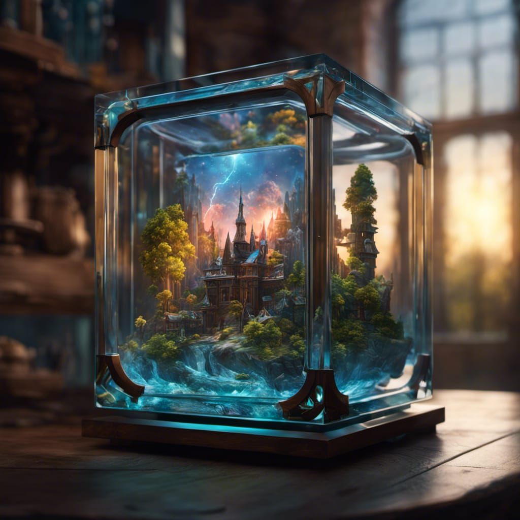 Magical Fantasy World Inside a Glass Cube