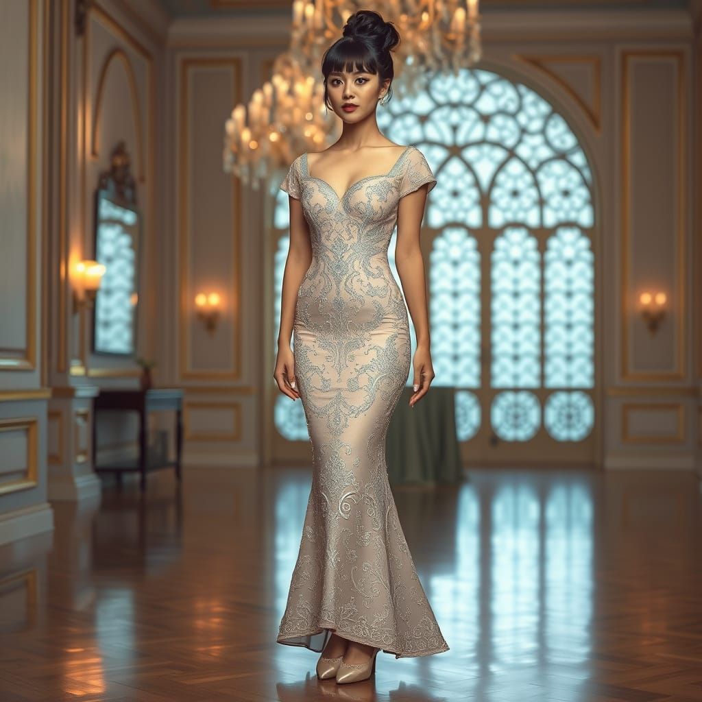 Woman in Crystal Dress: Art Nouveau Digital Art