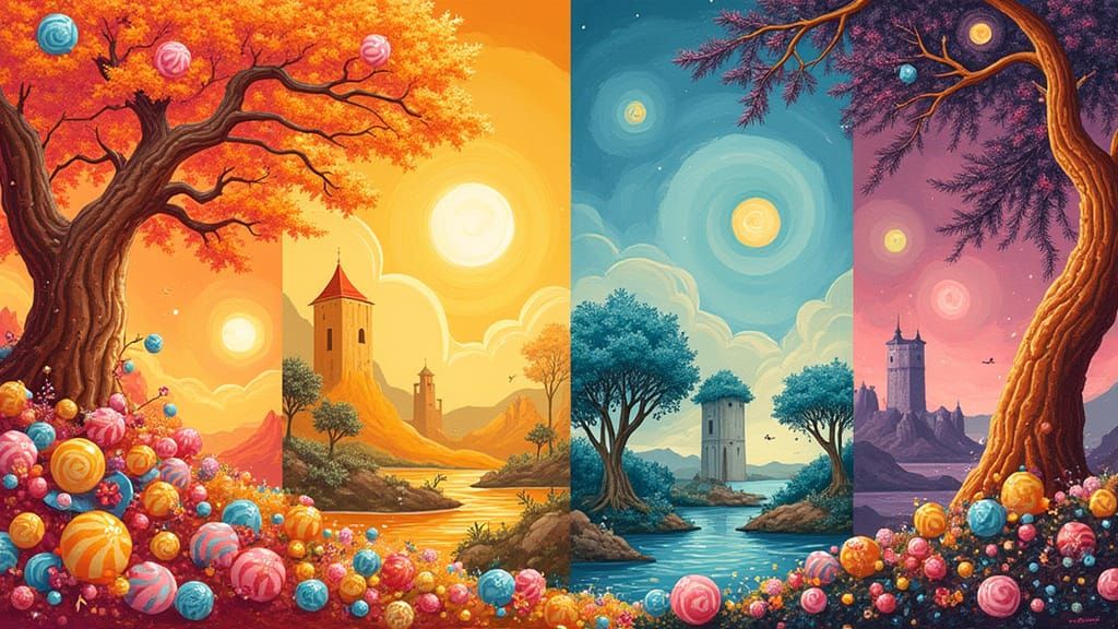 Vibrant Pop Art Candy Labels in Whimsical Wonderland