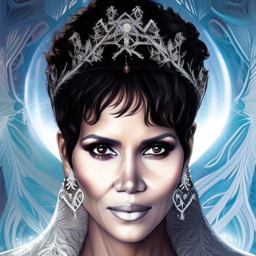Magical Queen Portrait with Frost Aura, Digital Art