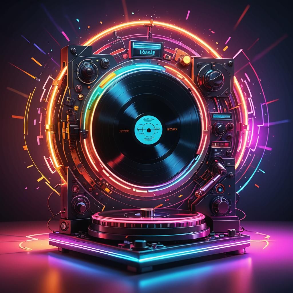 1920s Turntable with Neon Record in Splash Art
