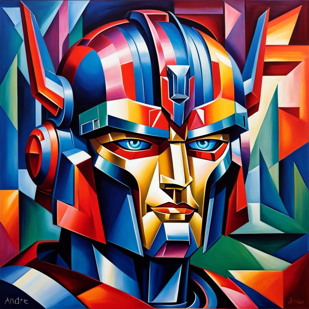 Optimus Prime Saving Earth in Cubist Style