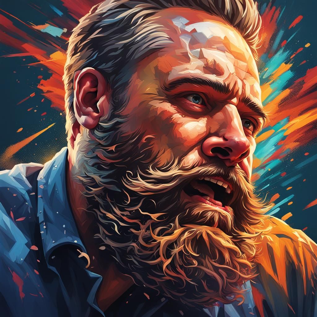Man Attacked by Beard: Hyperrealistic Concept Art