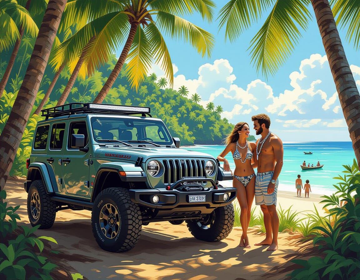 Fijian Getaway: Couple with Renegade in Hyperrealistic Style