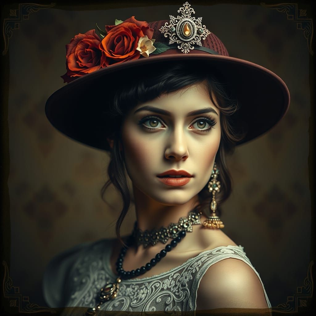 Baroque Woman Portrait with Antique Grunge