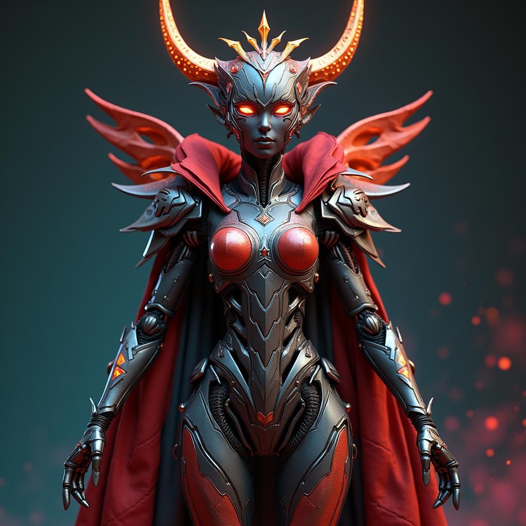 Robot Queen in Detailed Armor, Fantasy Concept Art