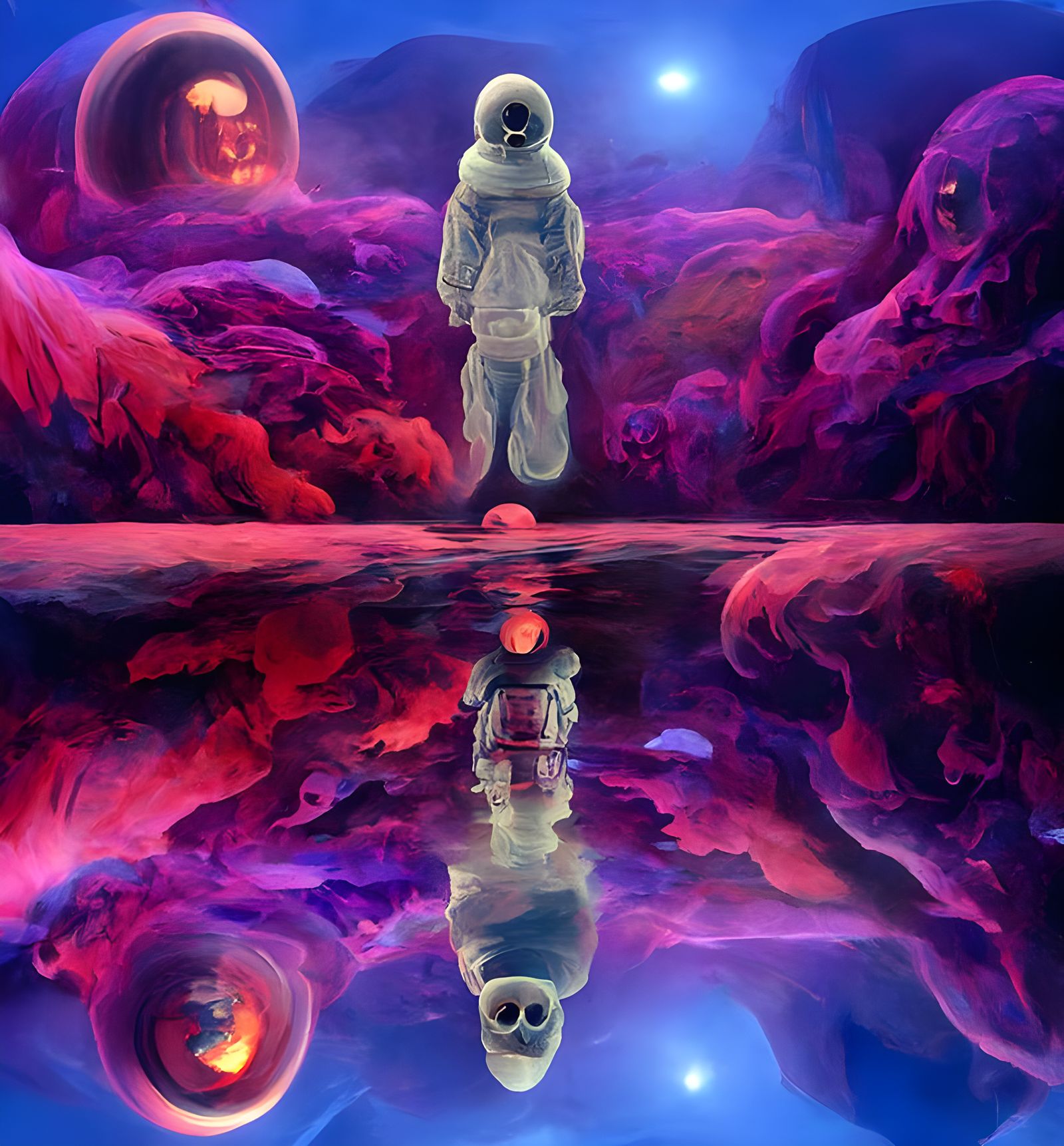 Astronaut Ghost in Deep Space: A Surreal Illustration