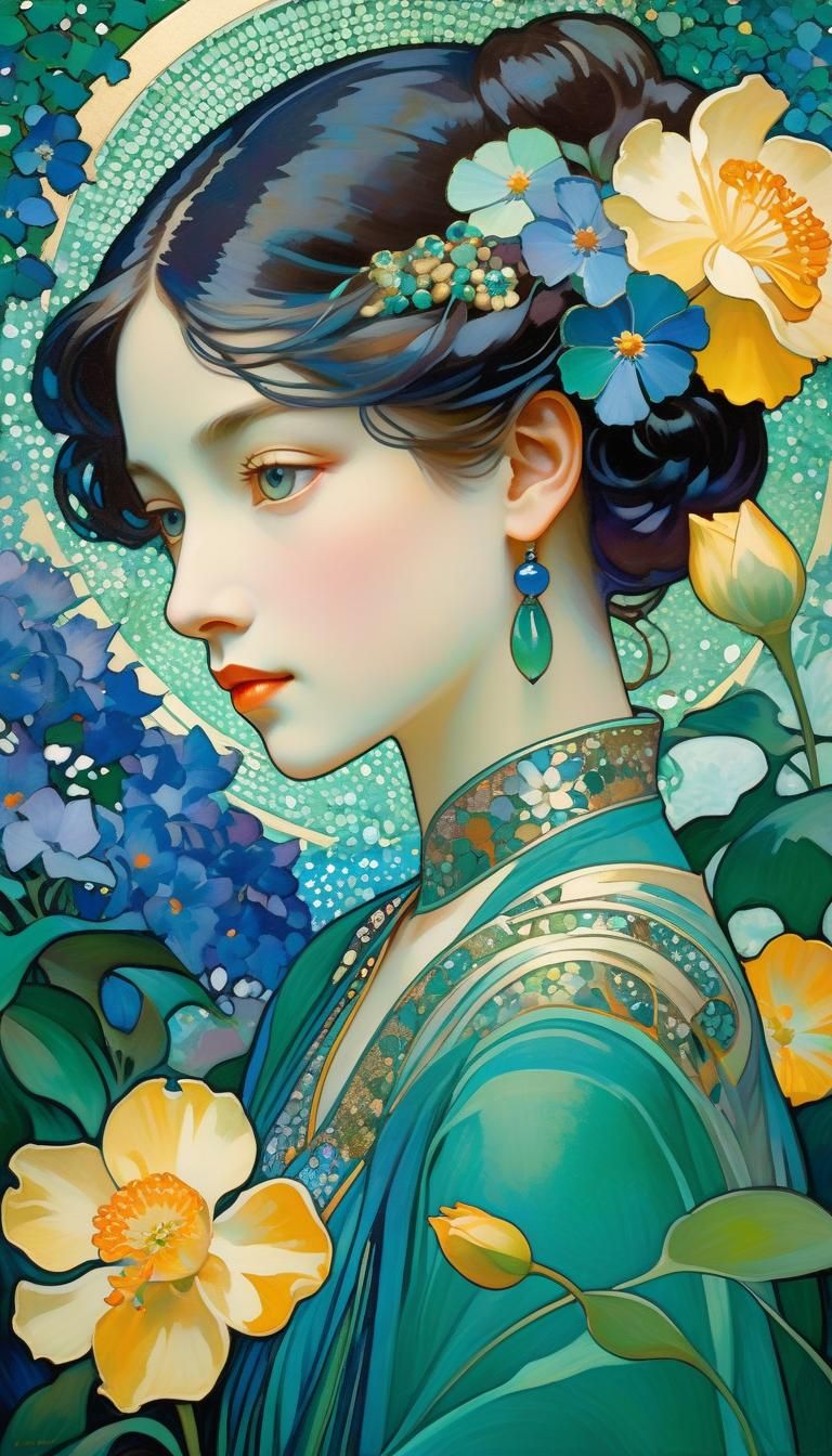 Botanical Woman: An Art Nouveau Portrait