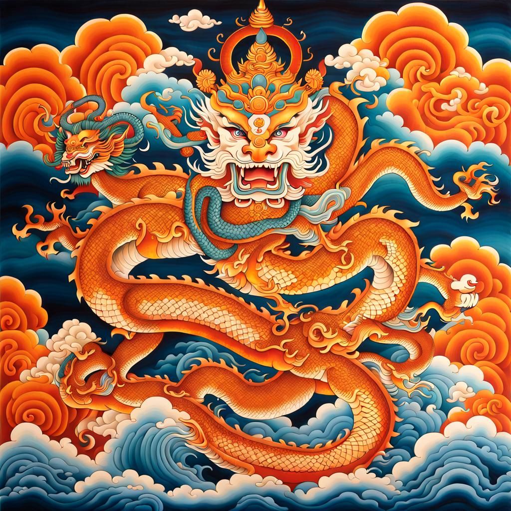 Thangka Art: Manjushri on Mythical Dragon