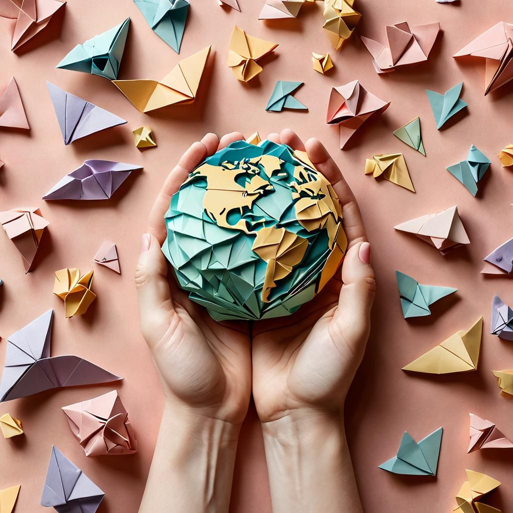 Origami Earth Held in Two Hands Papercraft