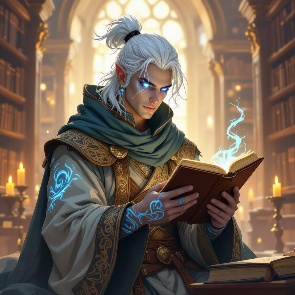 Air Genasi Reading in Grand Library, Mystical Realism