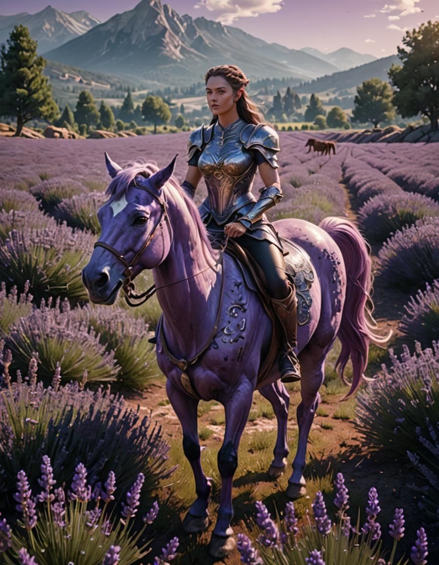 Female Centaur in Lavender Field: Fantasy Concept Art