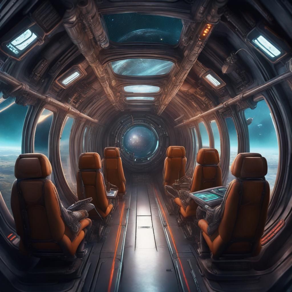 Futuristic Space Travel Tunnel with Alien Passengers