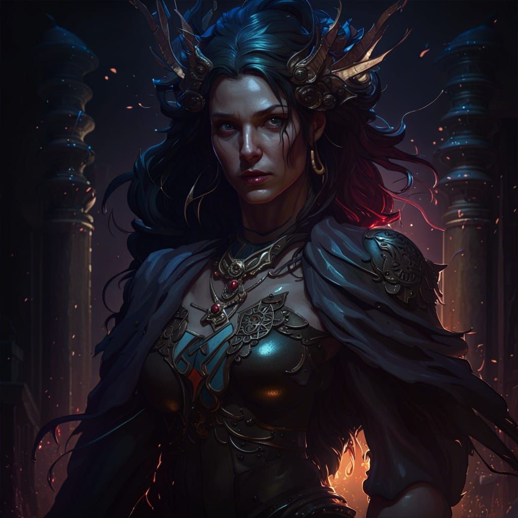 Fantasy Warrior on Horseback Under Red Moon