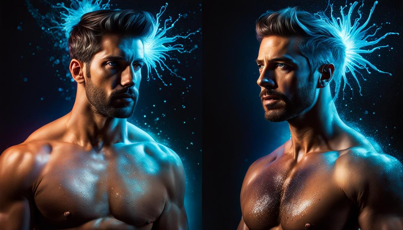 Bioluminescent Virus and Man: Hyperrealistic Splash Art