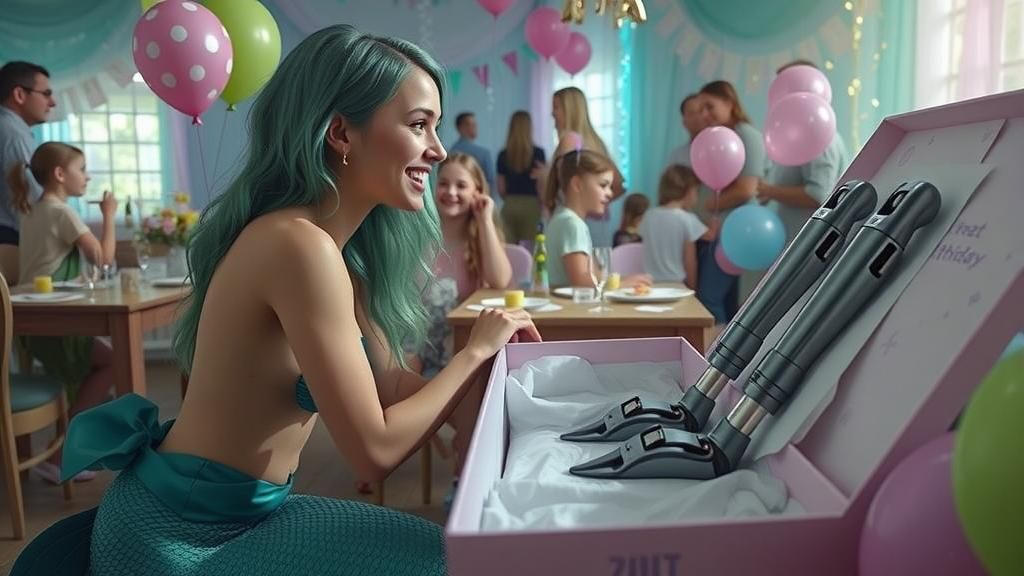 Happy Mermaid Receives Cybernetic Legs