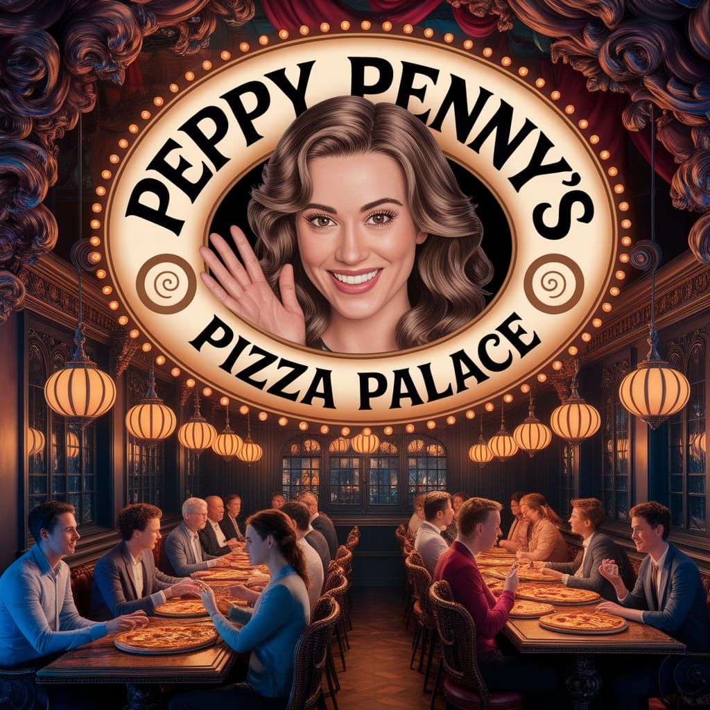 Whimsical Pizza Palace Scene in Vibrant Colors