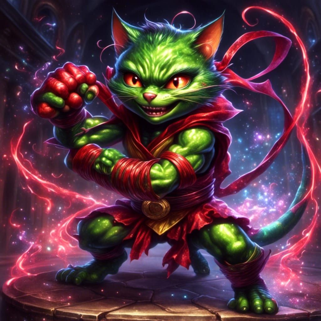 Demonic Ninja Cat Boxer in Cartoon Style