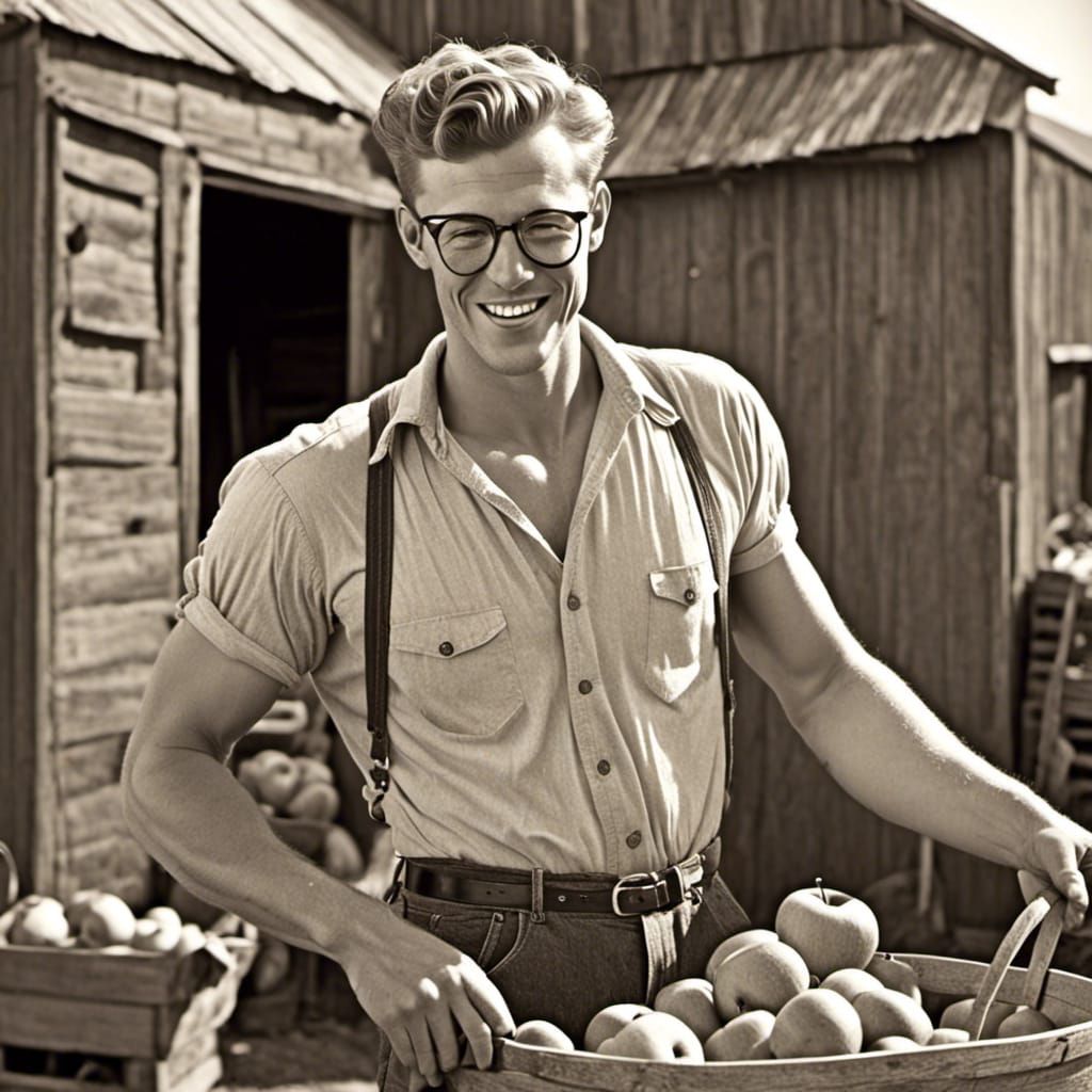 Retro 1950s Redhead Farmer in the Sun