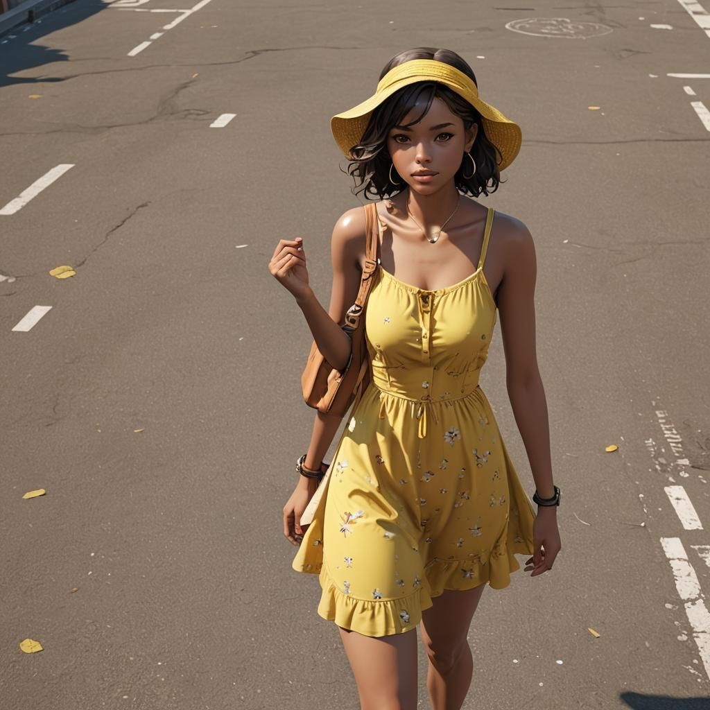 Brazilian Woman in Yellow Dress: 3D Anime Art