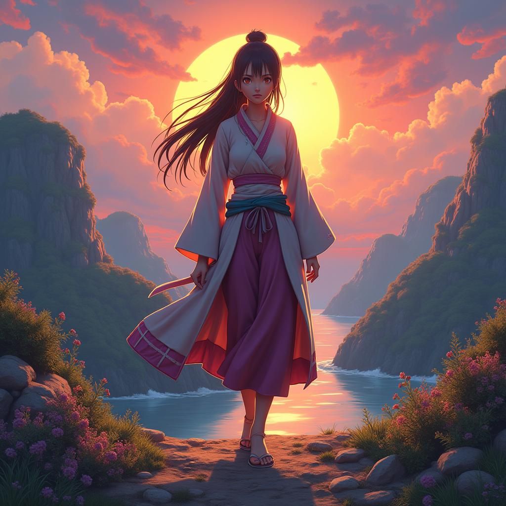 Hinata Hyuga as Nami in a Fantasy Landscape