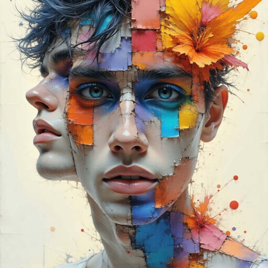 Abstract Mixed Media Portrait with Double Exposure Effect