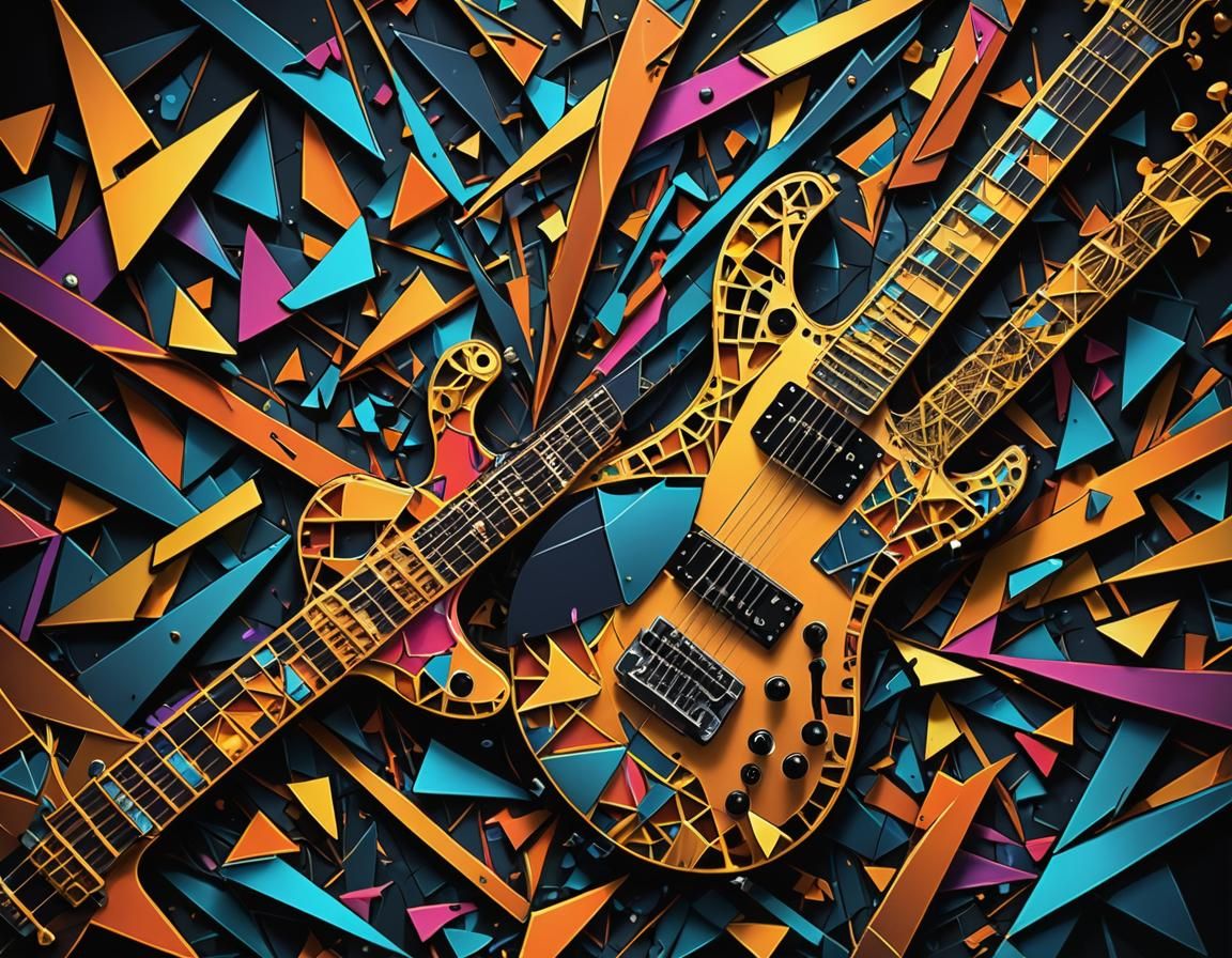 Neon Fractal Guitar Shards in Abstract Expressionism