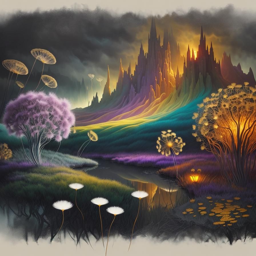 Fox Family in Surreal Dreamscape, Abstract Expressionism