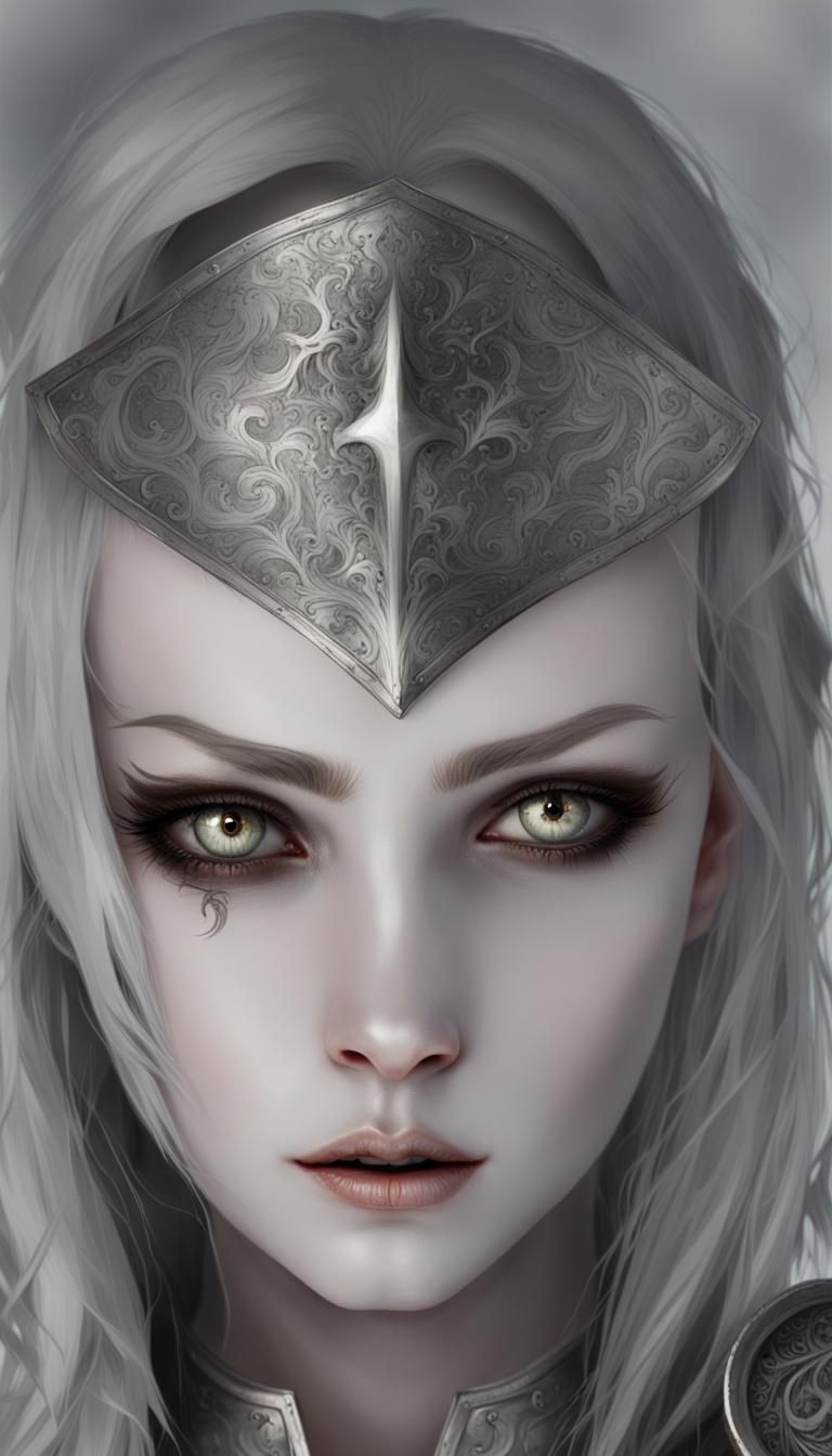 Shocked Girl in Silver Armor with Sword