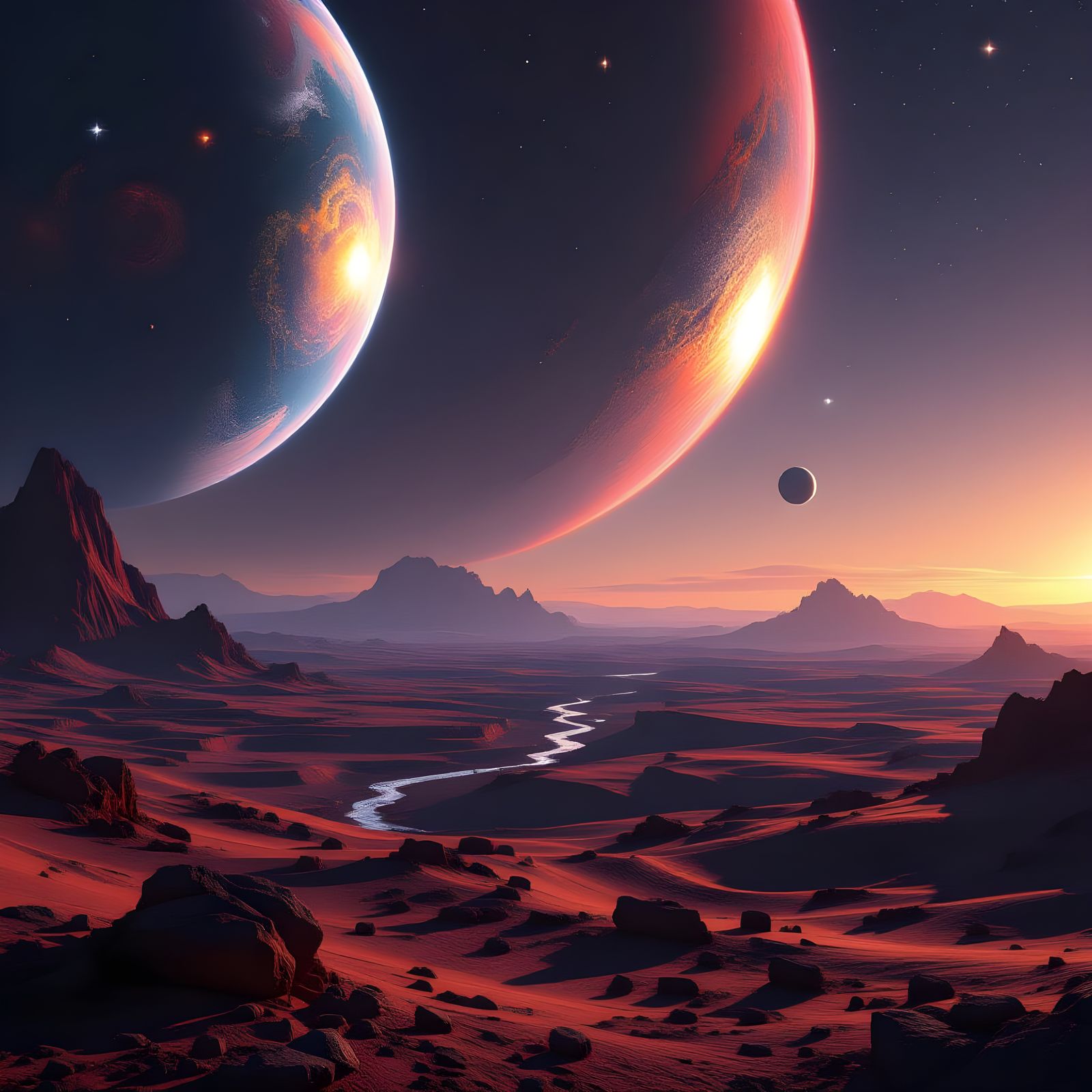 Alien Terrain with Deep Space View in 3D Cinematic Style