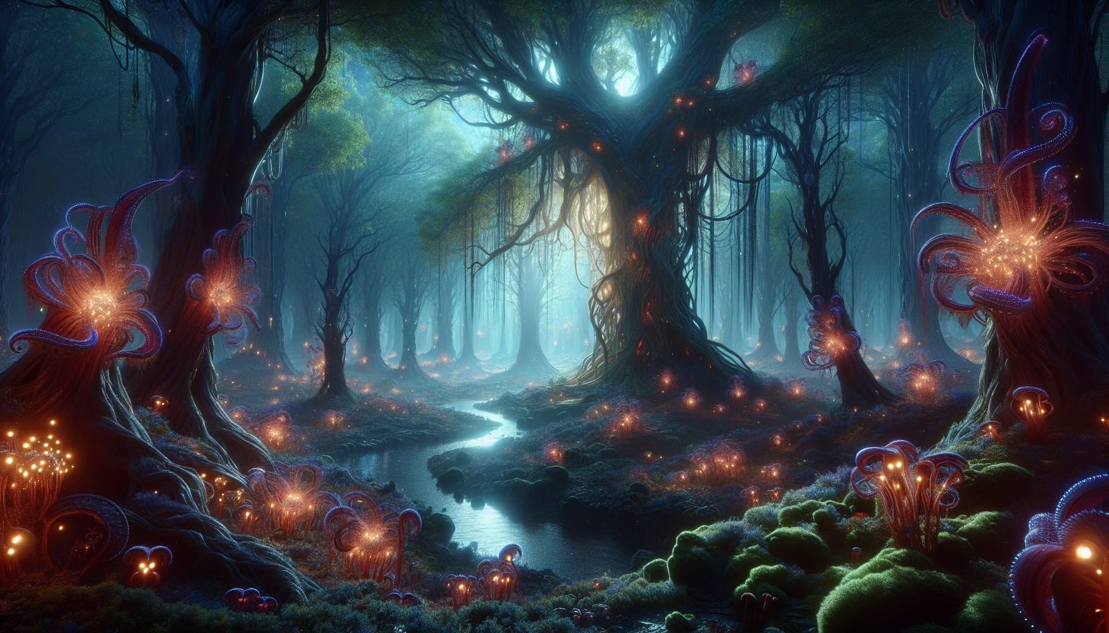 Magical Glowing Forest with Alien Creatures in Hyperreal Sty...