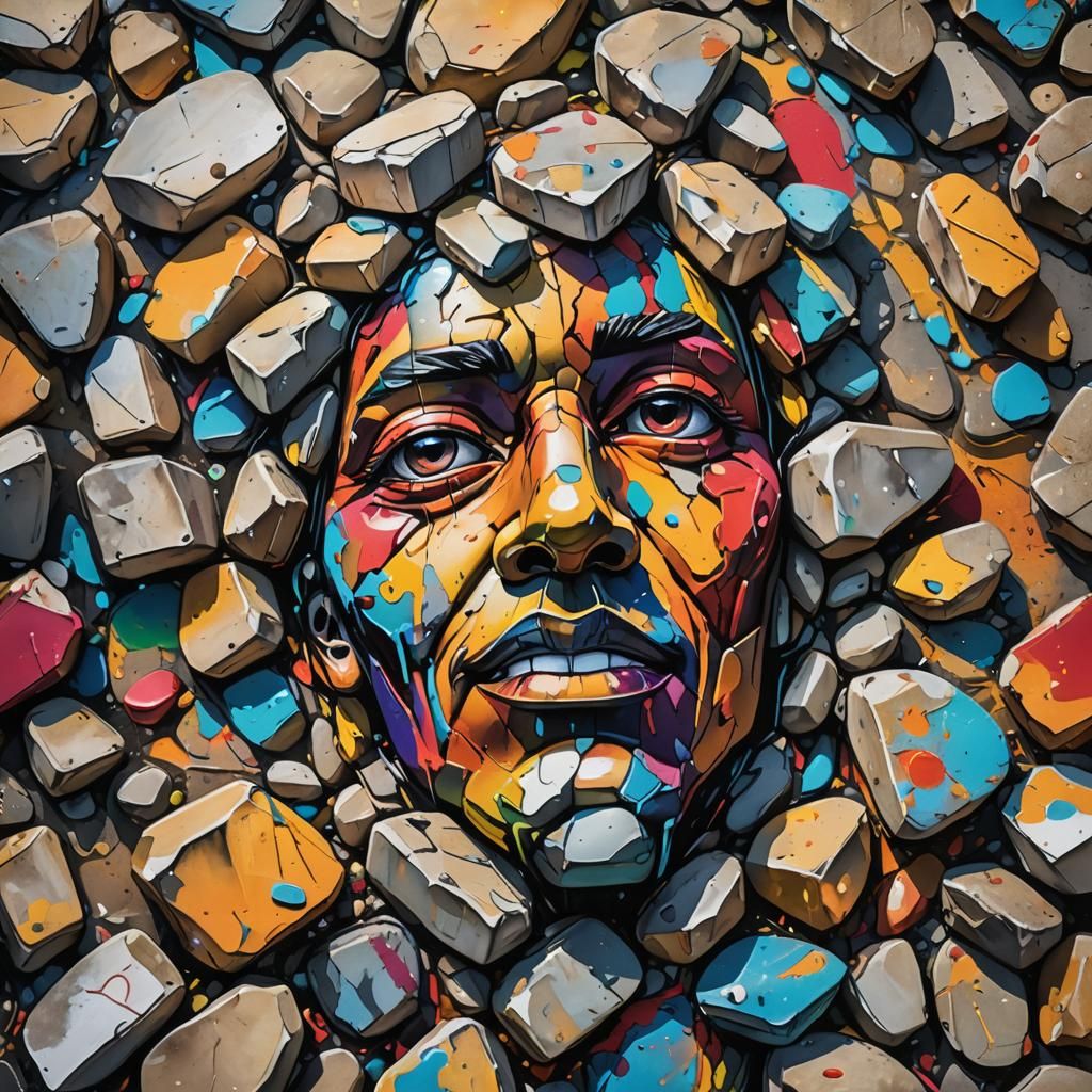 Vibrant Graffiti Street Art: Rock Face